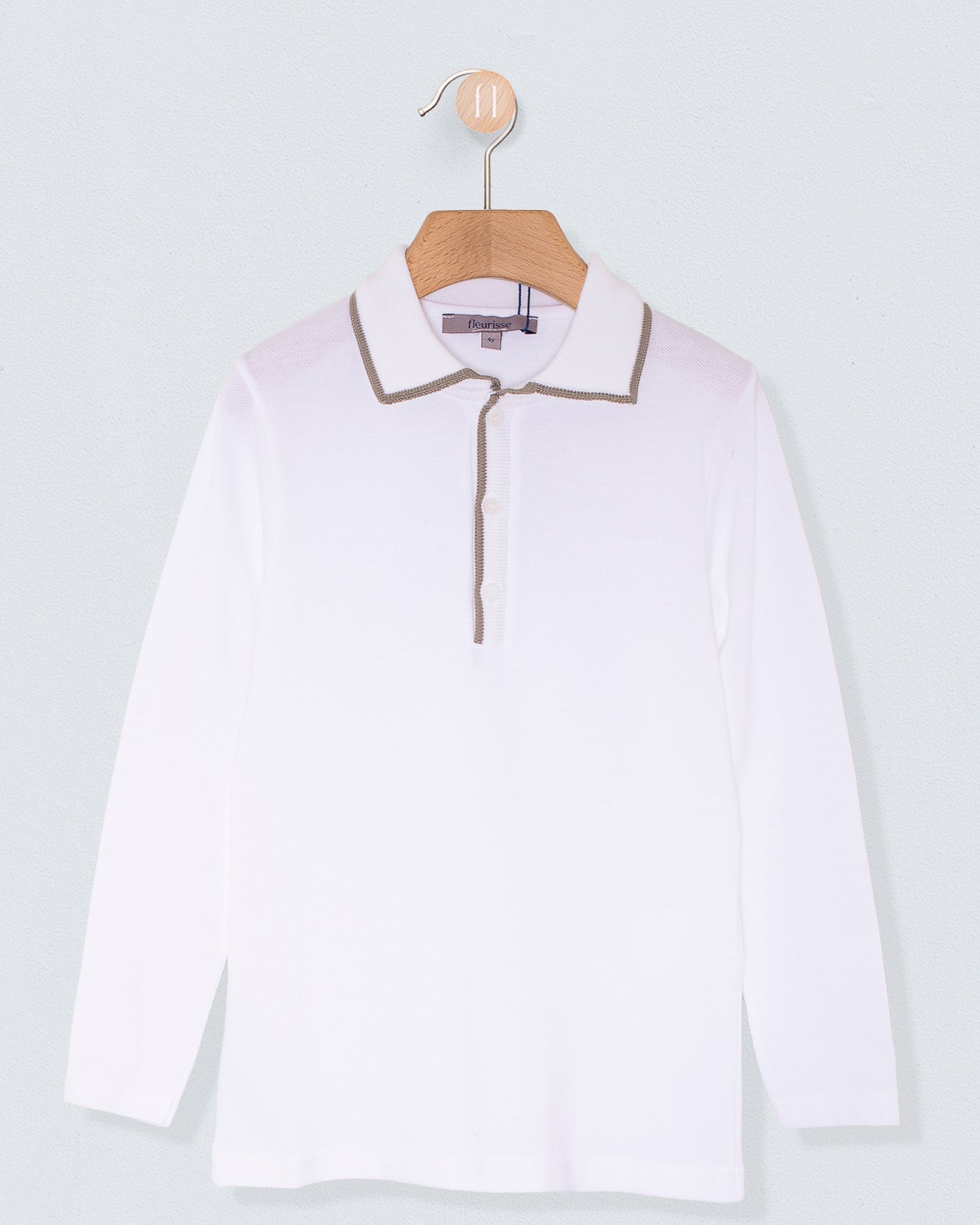 Polo Shirt Long Sleeve Beige Trim Pique